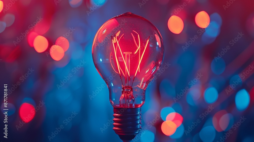 Red and blue illuminated light bulb Red and blue illuminated light bulb