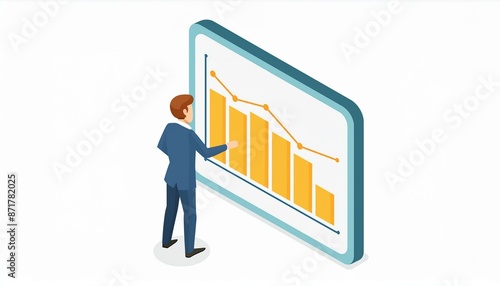 Business Data Report Presentation Illustration in Isometric View on White Background