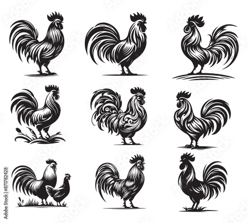 Rooster silhouette vector illustration style with white background