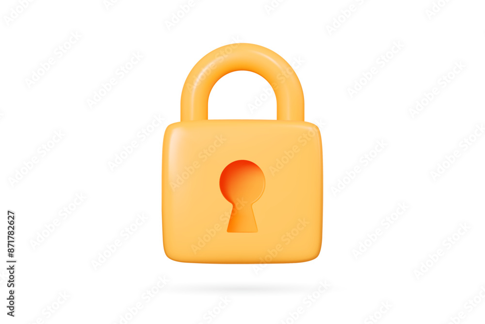 3D Yellow locked padlock. Data protection and security concept. Close lock. Privacy and encryption. Cartoon creative design icon. 3D Vector illustration 3D Yellow locked padlock. Data protection and security concept. Close lock. Privacy and encryption. Cartoon creative design icon. 3D Vector illustration