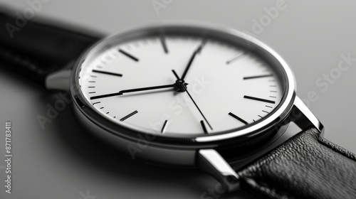 Wallpaper Mural A close-up of a sleek, elegant wristwatch, with a simple design and a leather strap, against a plain background. Torontodigital.ca