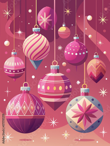 Festive Holiday Ornaments on Vibrant Pink Background