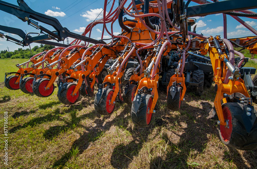 Close up of modern planter machine. Precision.