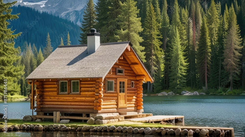 Fototapeta premium house on the lake in the mountains