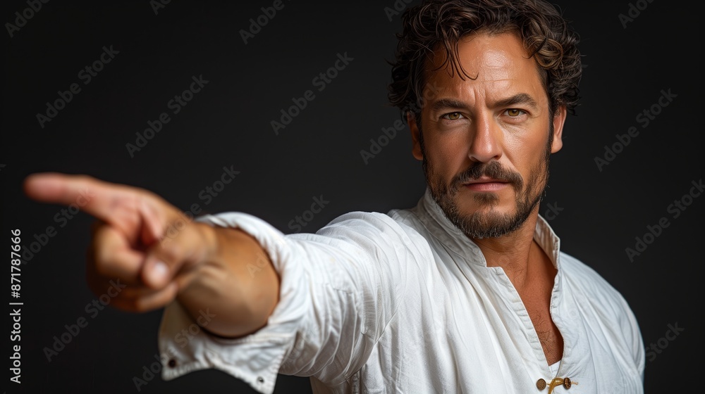 Man With Beard in White Shirt Points Finger at Camera Man With Beard in White Shirt Points Finger at Camera