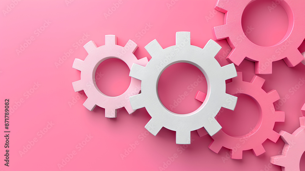 Isolated Setting icon on pink and white background with cog and gear symbols Isolated Setting icon on pink and white background with cog and gear symbols