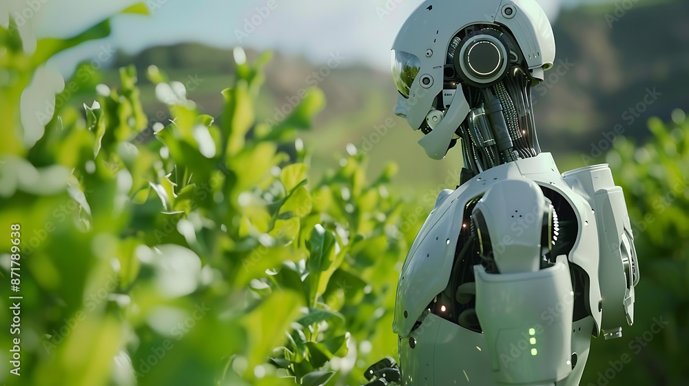 Fototapeta premium A Futuristic Robot in a Field of Green