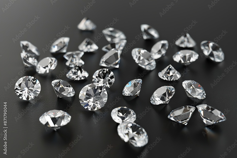 Diamonds. Close up of sparkling luxury diamonds of different cuts and sizes on a dark black background with shadows. Dazzling shiny transparent pure diamonds soft focus with bokeh. Jewel, jewellery Diamonds. Close up of sparkling luxury diamonds of different cuts and sizes on a dark black background with shadows. Dazzling shiny transparent pure diamonds soft focus with bokeh. Jewel, jewellery