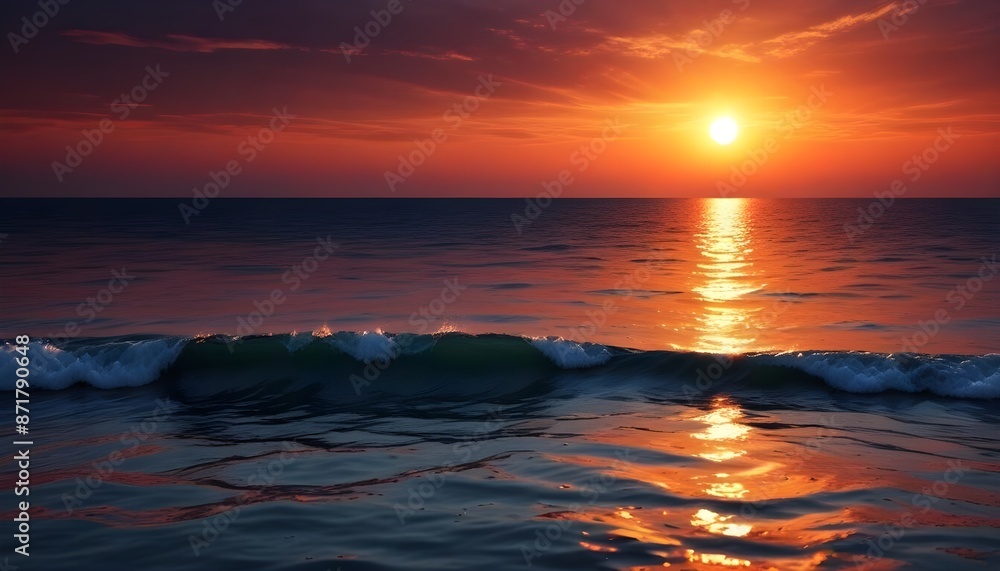 Fototapeta premium Sunset with sea abstract background with matellic colours behind dark