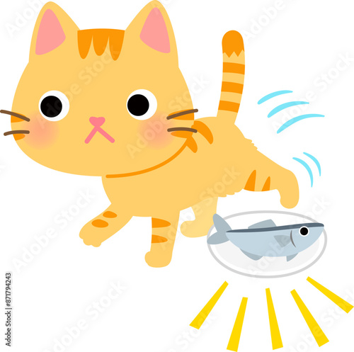 魚をまたいで通る猫、ねこまたぎ