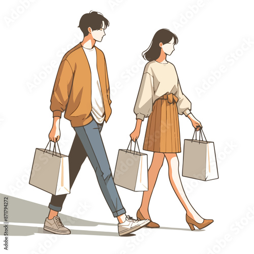 Vector image of a couple shopping