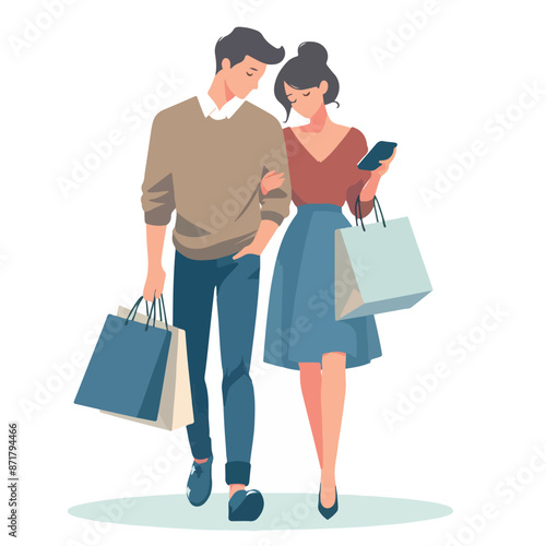 Vector image of a couple shopping