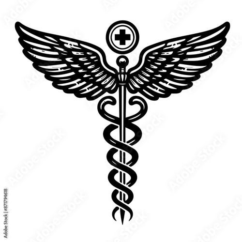 vintage caduceus symbol in line art style