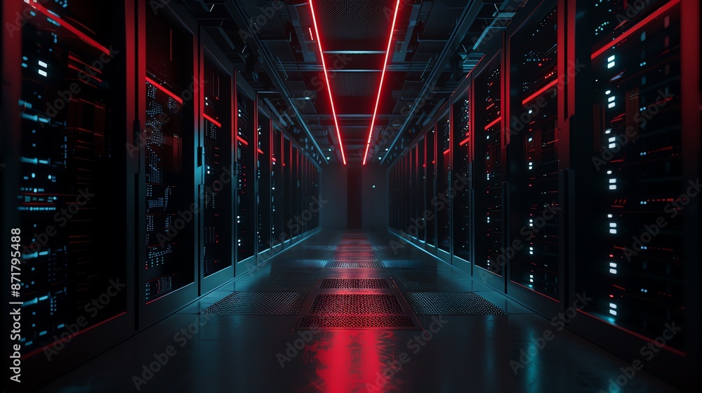 Big data storage, holographic secure servers, advanced tech, dark theme Big data storage, holographic secure servers, advanced tech, dark theme