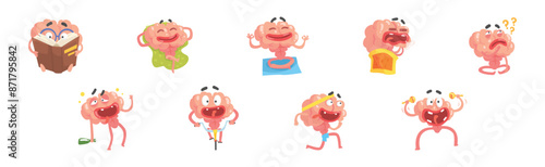 Funny Brain Character Engaged in Different Activity Vector Set
