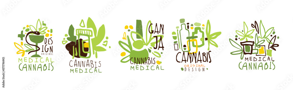 Cannabis Plant Original Label and Logo Design Vector Set Cannabis Plant Original Label and Logo Design Vector Set