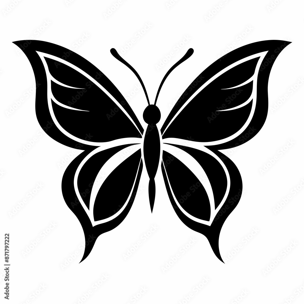 Butterfly logo icon black shape white background Butterfly logo icon black shape white background
