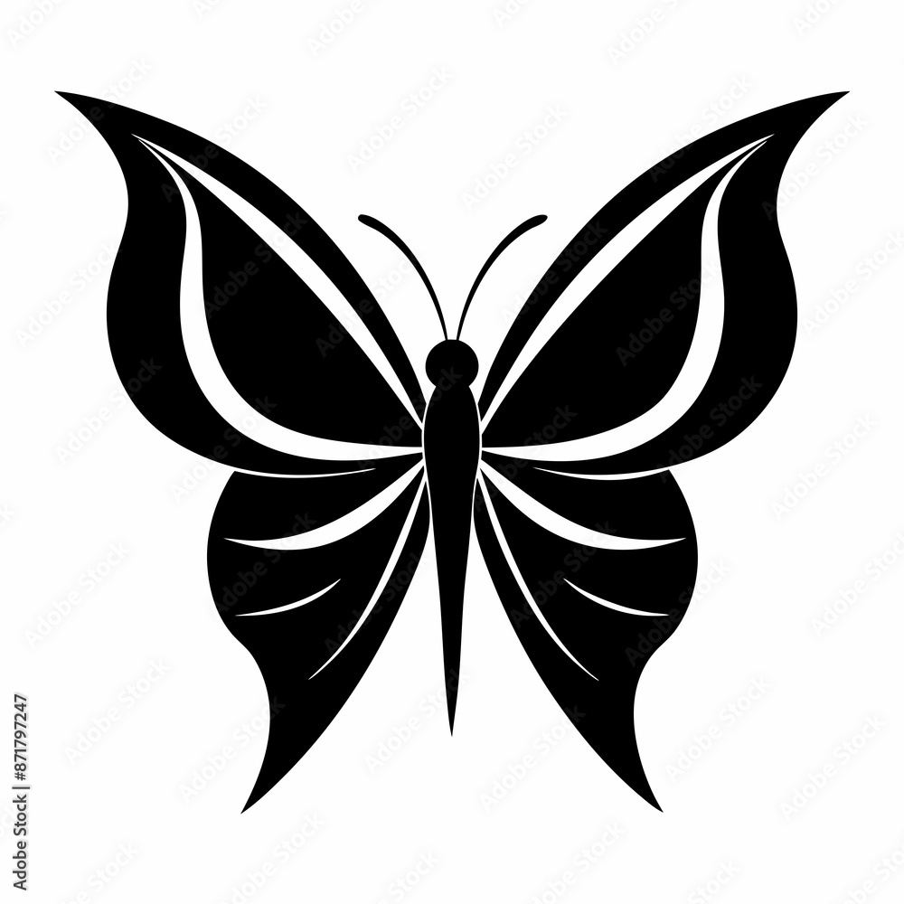 Butterfly logo icon black shape white background Butterfly logo icon black shape white background