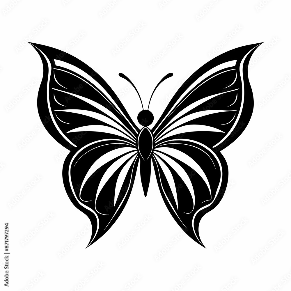 Fototapeta premium Butterfly logo icon black shape white background