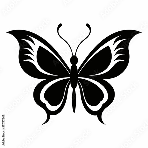 Butterfly logo icon black shape white background