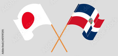 Crossed and waving flags of Japan and Dominican Republic