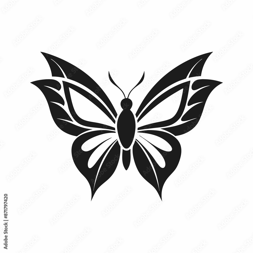 Butterfly logo icon black shape white background Butterfly logo icon black shape white background