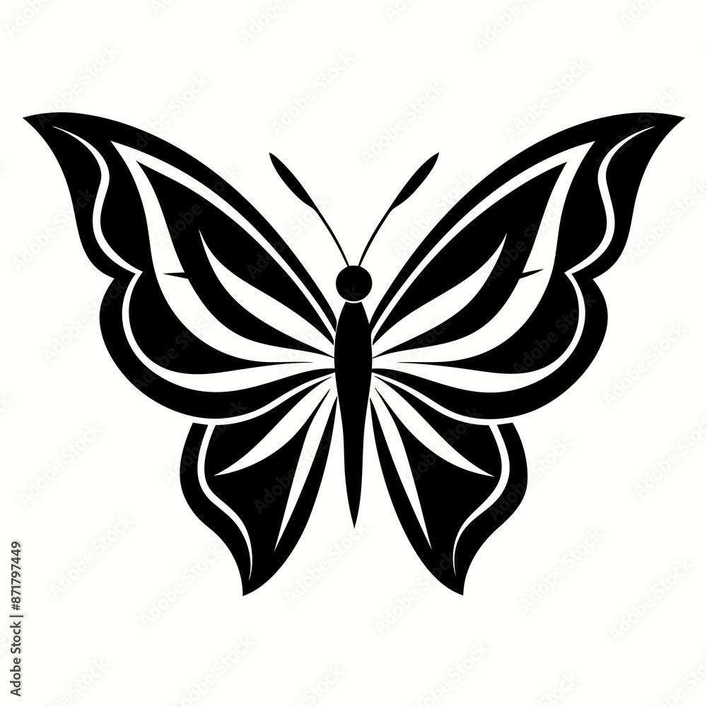 Butterfly logo icon black shape white background Butterfly logo icon black shape white background