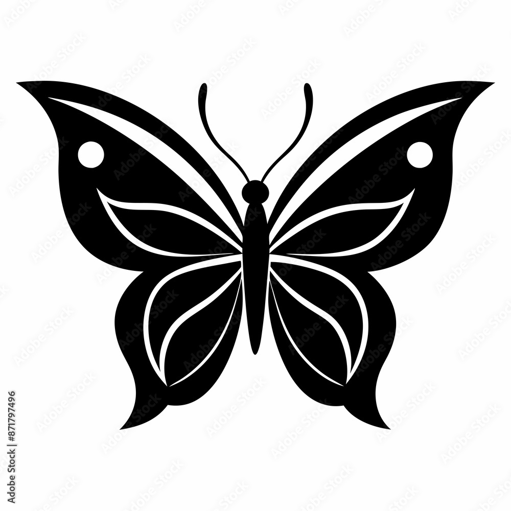 Fototapeta premium Butterfly logo icon black shape white background
