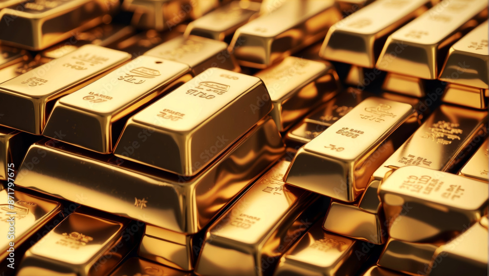 A mountain of large gold bars A mountain of large gold bars