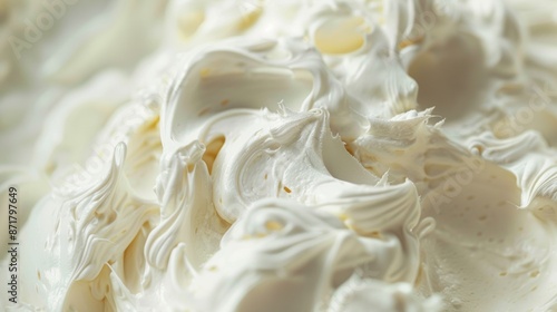 Close-up of fluffy white whipped cream texture