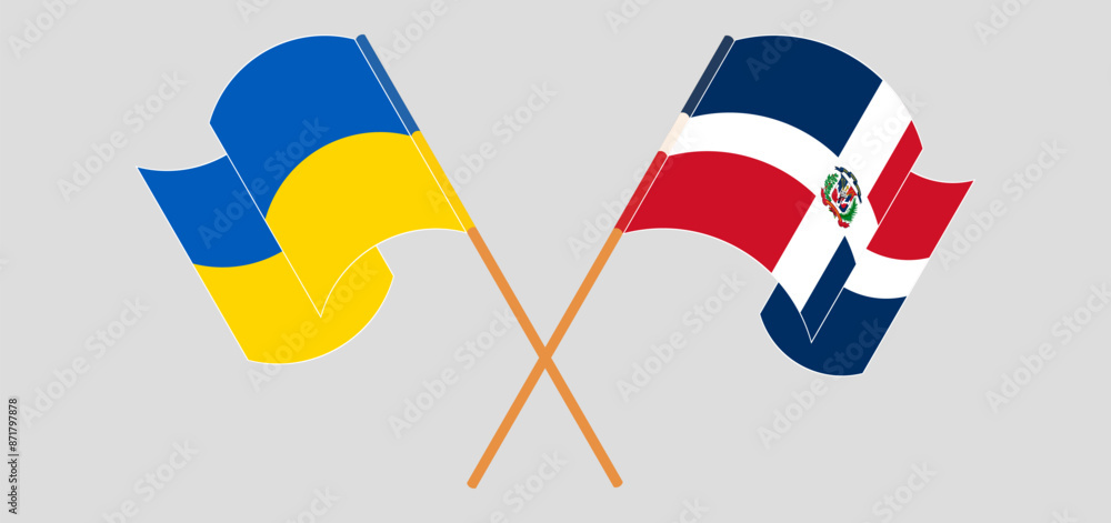 Crossed and waving flags of Ukraine and Dominican Republic Crossed and waving flags of Ukraine and Dominican Republic
