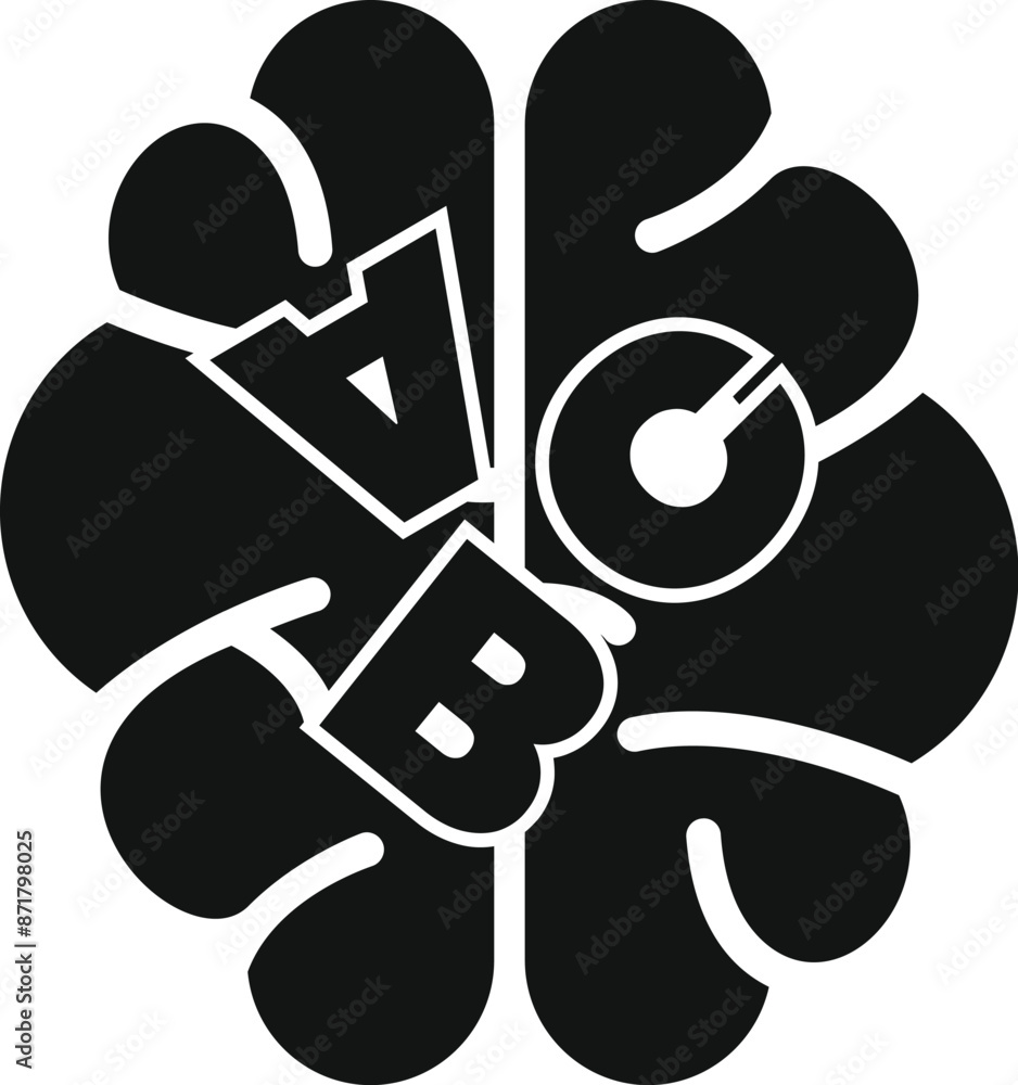 Black silhouette of a human brain with the letters abc symbolizing the concept of learning to read Black silhouette of a human brain with the letters abc symbolizing the concept of learning to read