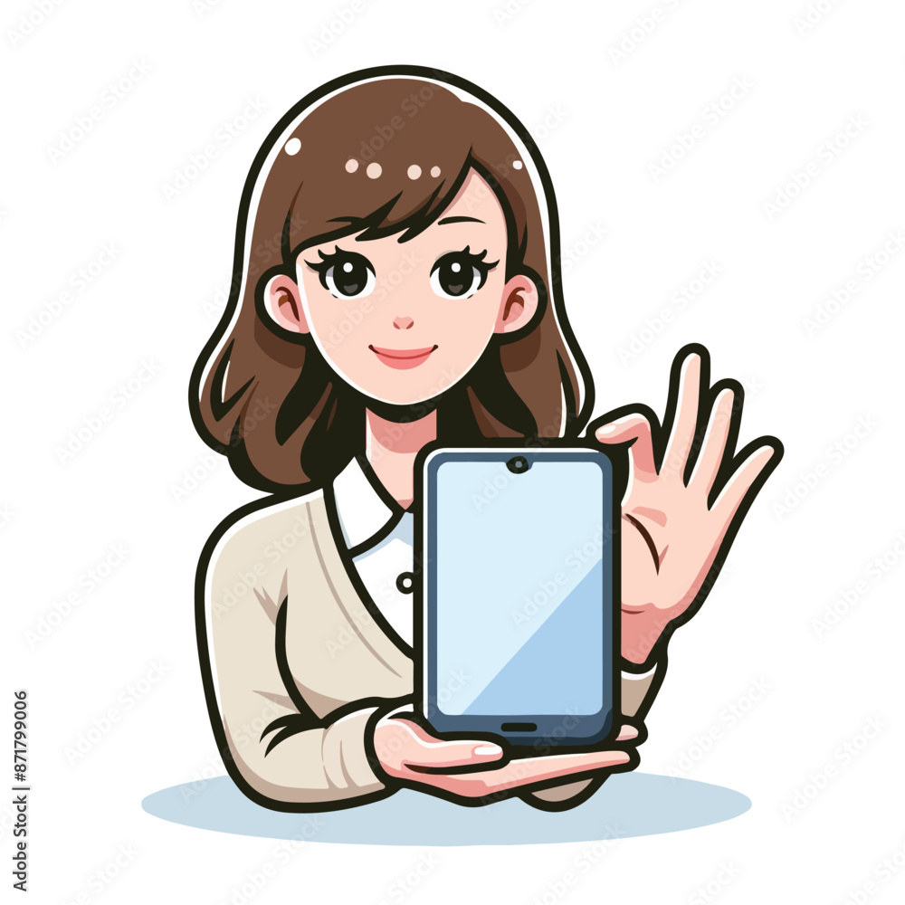 Vector image of woman holding smart phone Vector image of woman holding smart phone