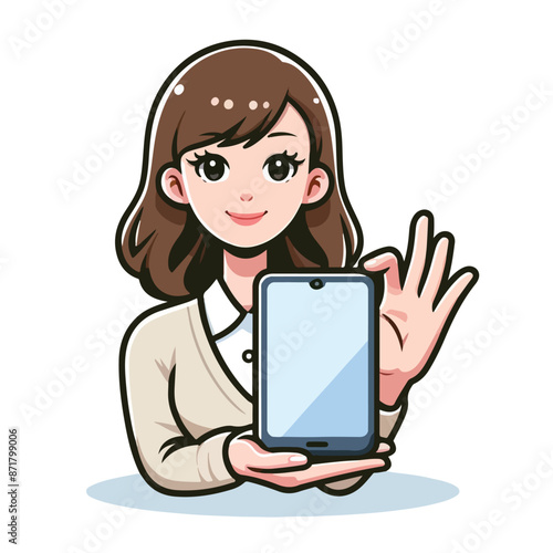 Vector image of woman holding smart phone