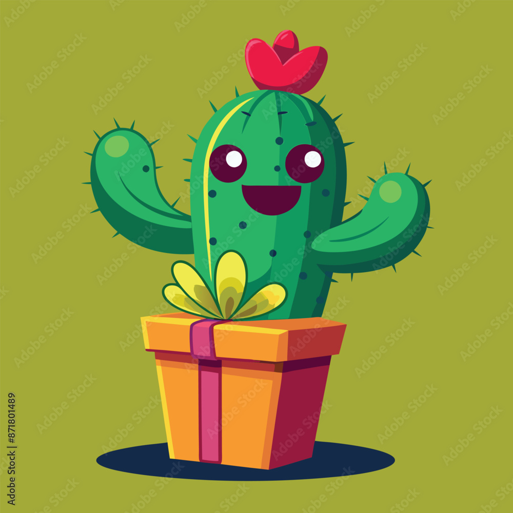 Fototapeta premium cactus holding a gift box