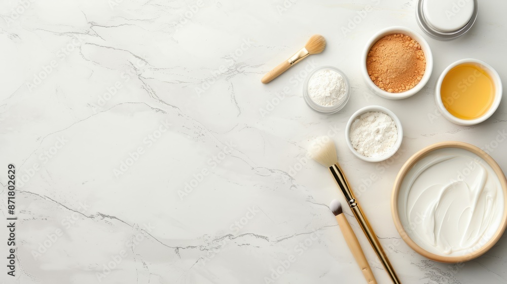 Natural Skincare Products on a White Marble Surface Natural Skincare Products on a White Marble Surface