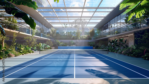 Open Air Elegance: A Modern Blue Tennis Court by Herzog de Meuron photo