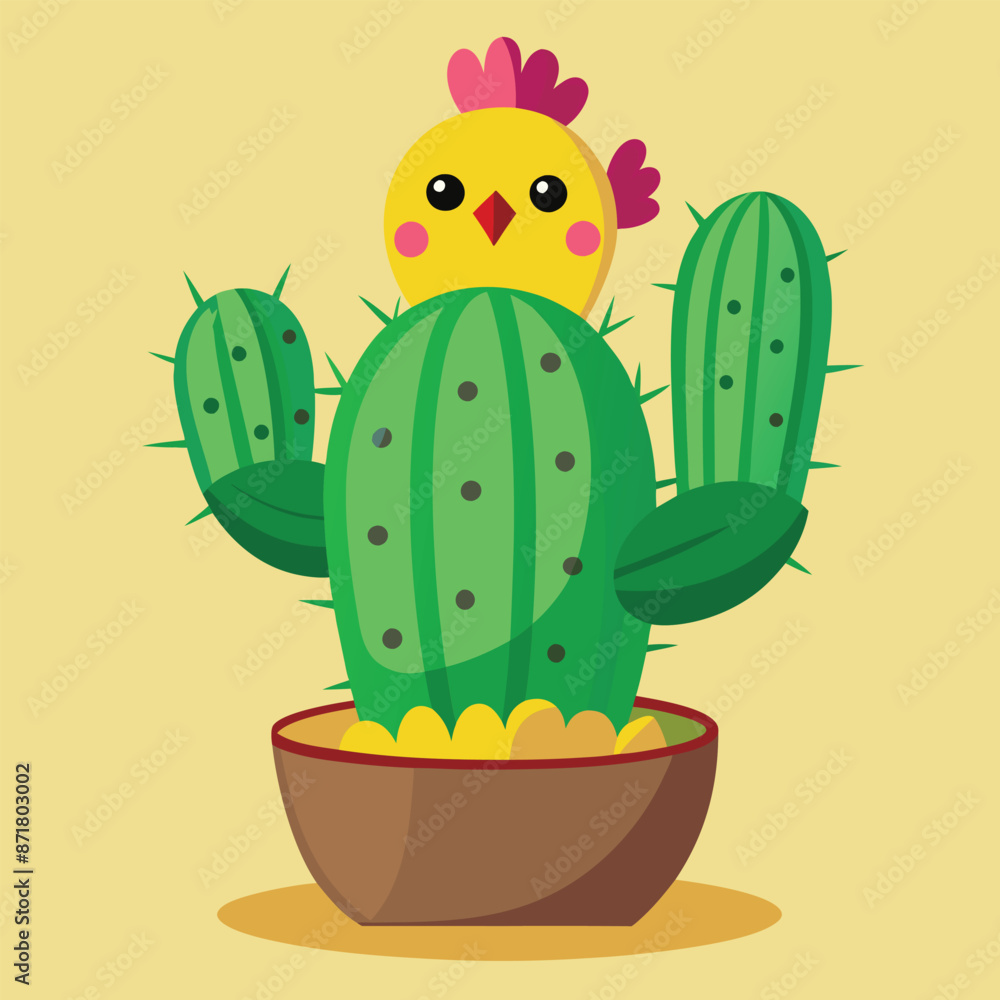 cactus with a tiny chick perched on it cactus with a tiny chick perched on it