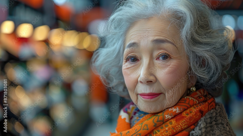 Close-up portrait of smiling elderly Asian woman. Close-up portrait of smiling elderly Asian woman.