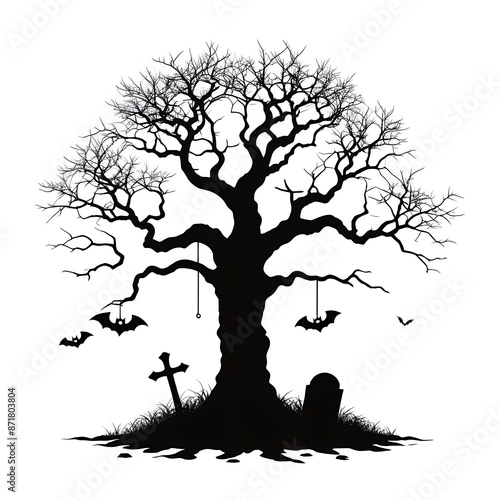 Wallpaper Mural halloween decoration elements. dead trees with haunted graves and scary pumpkins. isolated on white background. Torontodigital.ca