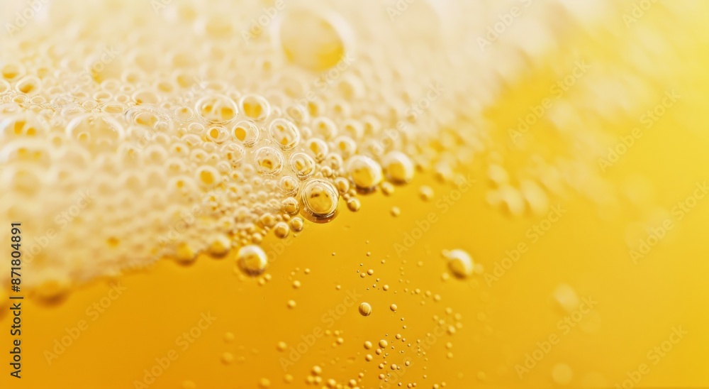 Yellow beer with foam on top, macro photo Yellow beer with foam on top, macro photo