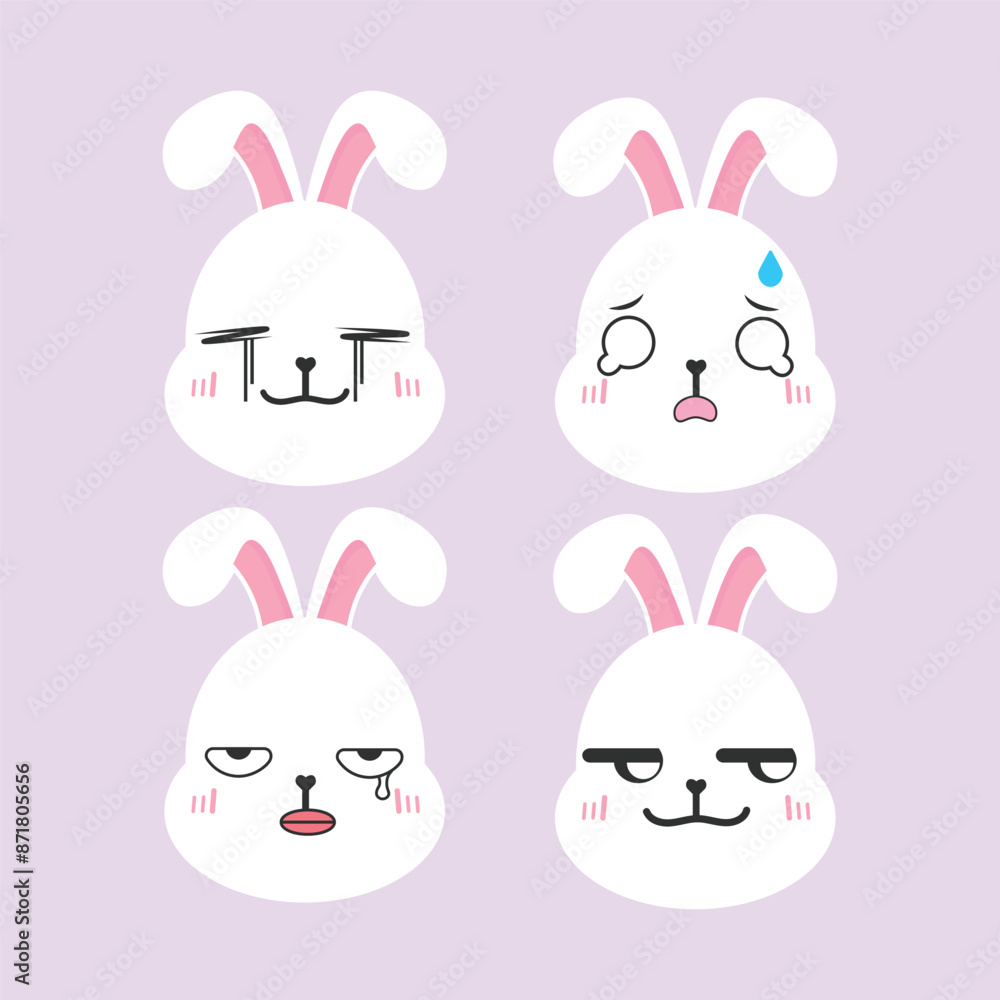 Vector set of kawaii bunny rabbit emoji stickers Vector set of kawaii bunny rabbit emoji stickers