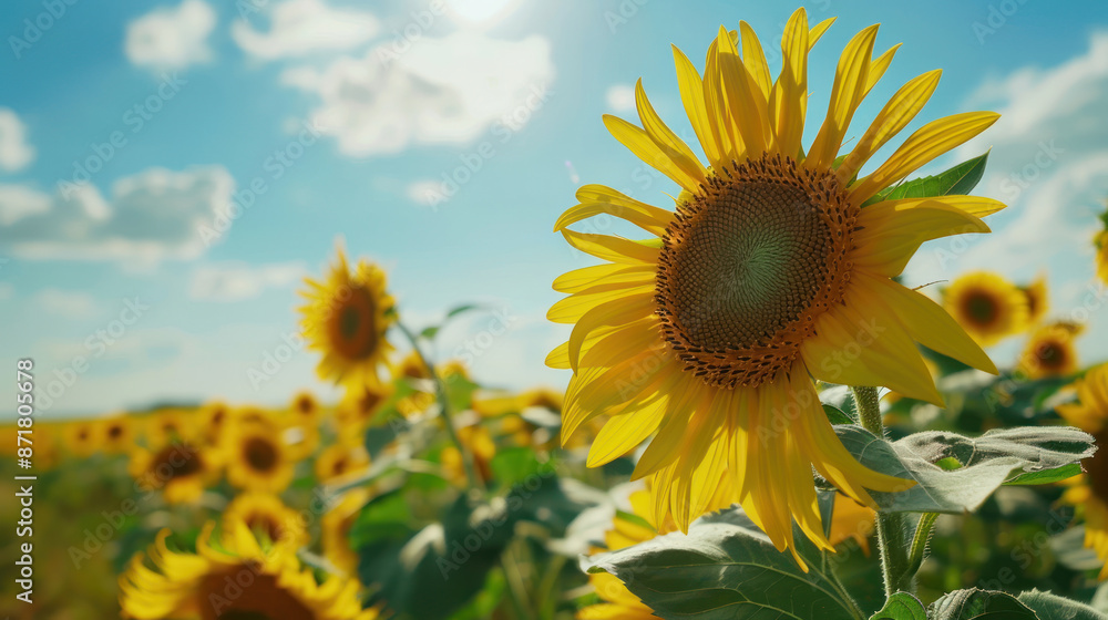 Sunflowers in full bloom in a wide open field Sunflowers in full bloom in a wide open field