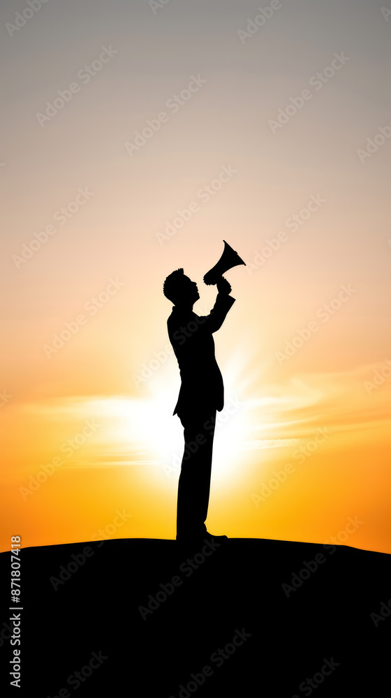 Political campaign symbolized with a loudspeaker copy space, democracy, dynamic, Silhouette, Outdoor stage