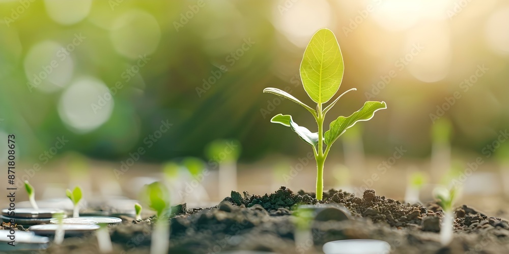 Financial Growth and Savings Illustrated by a Plumule Leaf Tree Growing from Coins. Concept Finance, Growth, Savings, Plumule Leaf Tree, Illustration Financial Growth and Savings Illustrated by a Plumule Leaf Tree Growing from Coins. Concept Finance, Growth, Savings, Plumule Leaf Tree, Illustration
