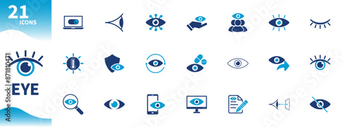 Eye icon. Icon set for vision, viewing, computer, eye health, eye protection. Solid vector icons.