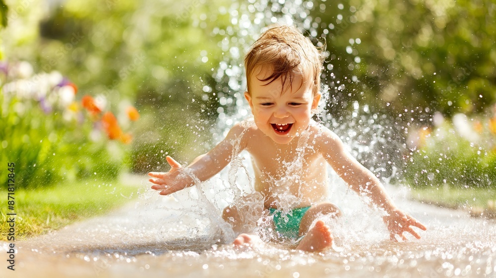 Joyful Toddler Splashing in Summer Sunlight Joyful Toddler Splashing in Summer Sunlight