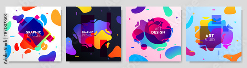 Vector illustration. Abstract liquid shape banner set. Twisted shapes composition. Design element for social media, web banner template, cover, blog post. Colorful bright fluid blots floating in space