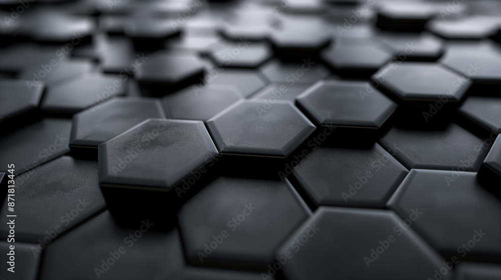 Close-up black hexagons on table Close-up black hexagons on table