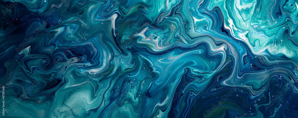 A swirling pattern of liquid acrylic paint in vibrant blues and greens, creating a mesmerizing, fluid texture. The colors blend seamlessly, with delicate veins of white adding depth and movement. A swirling pattern of liquid acrylic paint in vibrant blues and greens, creating a mesmerizing, fluid texture. The colors blend seamlessly, with delicate veins of white adding depth and movement.
